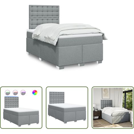 vidaXL LED-Beleuchtung - Boxspringbett mit Matratze Hellgrau 120x200 cm Stoff (1/5)
