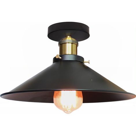 Plafonnier de style industriel, lustres rétro en métal, suspensions LED, plafonnier de haute qualité, φ30 cm (noir et doré) (1/5)