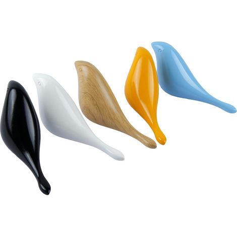 Bunter Vogel-Wandhaken im Design mit flachem Schwanz / Vielseitiger Wandhalter für Mantel, Hut, Handtuch, Tasche und Schlüssel, 5er-Pack
