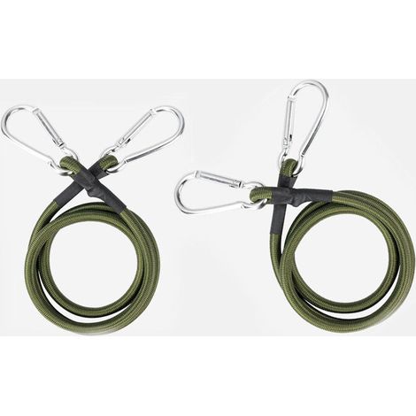 Cordon élastique avec crochet à clip, mousqueton, connecteur de corde de rivière, accessoires, cordon de montage vert armée de 3/8" de diamètre, crochet argenté (vert armée, 36", paquet de 2) (1/5)