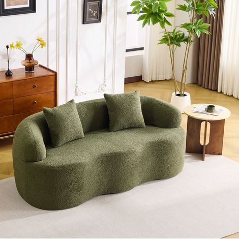 Divano a 2 posti curvo verde con 2 cuscini, braccioli arrotondati, 170 cm, senza montaggio (1/5)