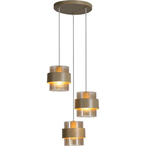 Searchlight Royal Suspension à 3 lumières, S&, verre ambré côtelé, 3 x E27 (1/5)
