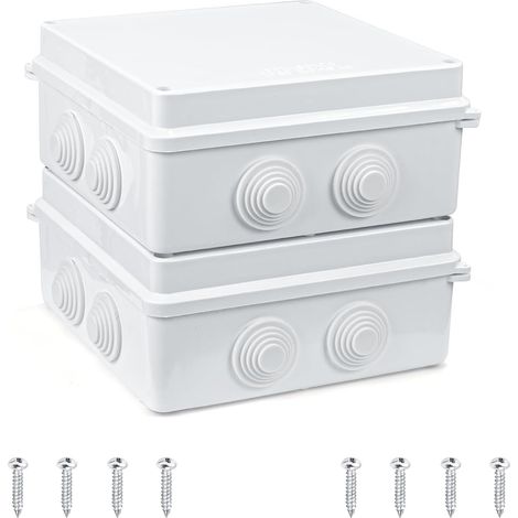 Lot de 2 boîtes de dérivation en saillie - Pour montage en saillie - Étanche IP65 - Pour l'extérieur - Étanche - Pour projet électrique - Blanc - 150 x 150 x 70 mm (1/5)