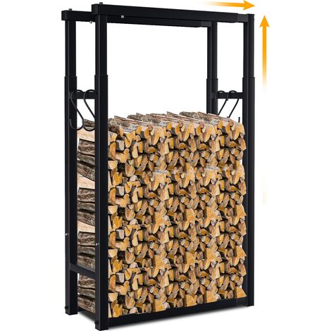 TolleTour kaminholzregal Metall Brennholzregal Holzkorb  Ausziehbar Brennholzständer schwarzes Metall L60/80/100cm H100/125/150cm (1/5)