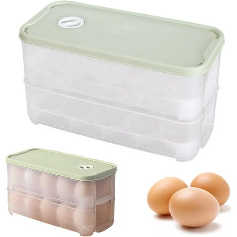 Boîte à œufs réfrigérée, boîte de rangement en plastique pour 20 œufs, avec couvercle, pour la cuisine ou le camping (double couche). (1/5)