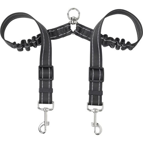 Laisse Double Pour Chiens - Bande Réfléchissante Anti-Enchevêtrement avec Rotule 360° - Réglable en Longueur - Nylon Résistant - Pour 2 Chiens Moyens ou Grands (1/5)