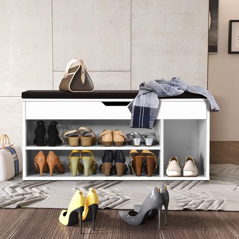 Costway – Banc rangement meuble à chaussures – 3 compartiments – Dimensions 104 x 30 x 48 cm – Coussin confortable – Structure en MDF durable (1/5)