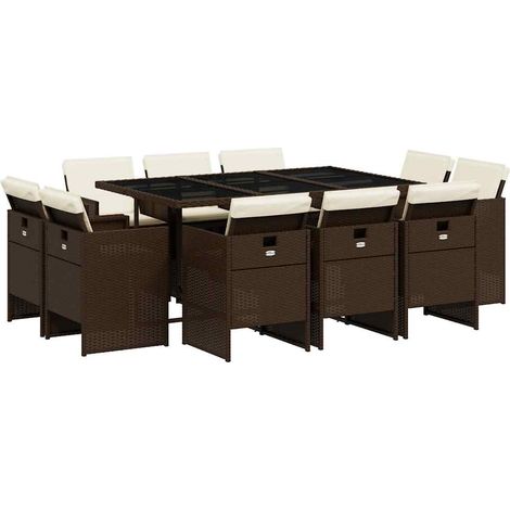 Maison Exclusive - 11-tlg. Garten-Essgruppe mit Kissen Braun Poly
