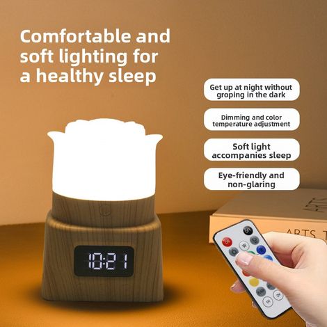 Rosa LED Uhr Multicolor Wiederaufladbar 2400 mAh Holz Basis Fernbedienung Wohnheim (1/4)