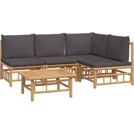 Set di mobili da giardino per esterni 5 pezzi con cuscini in bambù grigio scuro 020016391