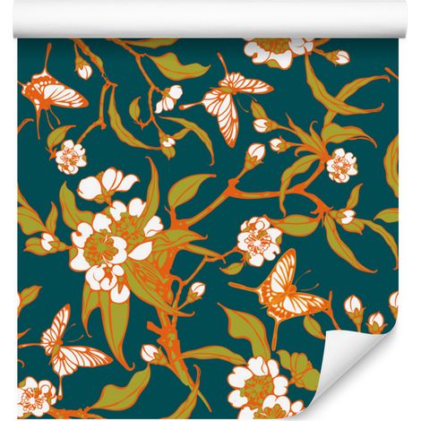 Papier peint papillons et fleurs pour salon et chambre 50x1000 cm (1/5)