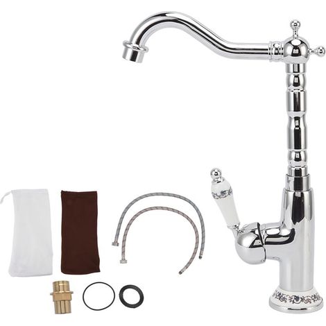 Water Bathroom Tap Retro European Style Brass Electroplating with Long Bend Hose Hot Cold Mixer Basin Faucet for Home (1/5)