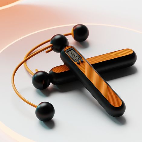 Corde à sauter sans fil avec compteur numérique, équipement d'entraînement sportif, corde fitness lestée, couleur orange, pour exercice à domicile et salle de sport