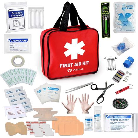 Kit 100 Pièces de Premiers Soins Trousse de secours complète pour la maison, travail, voiture, camping, randonnée - Trousse de Premiers Secours Compacte et Complète dans une Pochette de 19x16x5cm