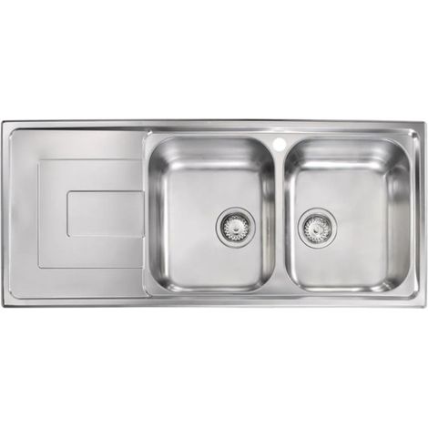 [JAMAIS UTILISE] Évier de Cuisine 2 Bacs et 1 Égouttoir AQUATOP Portofino 116x50cm Bonde Ø90mm Réversible Inox Lisse - EV4821 IL