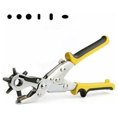 Ahlsen Pince Perforatrice Cuir, Avec base en cuivre, pince poinçonneuse revolver, pour ceinture, tissu, cuir, carton, PVC, 6 poinçons Tailles 3.5mm, 4mm, 4.5mm, 7×3mm, 8×3.5mm, 6×4.5 mm (1/5)