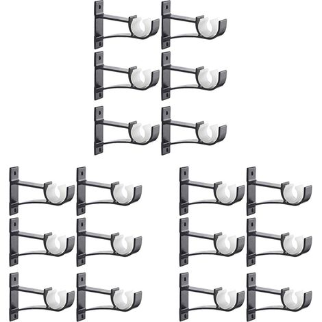 Soportes sencillos para barras de cortina, de aleación de aluminio, soportes resistentes (negro), juego de 18 piezas. (1/4)