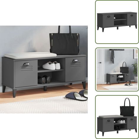 The Living Store Banc à chaussures VIKEN gris anthracite bois massif de pin - Meuble Entrée - Banc Chaussure - Range Chaussures - Meuble Rangement - Rangement Chaussures