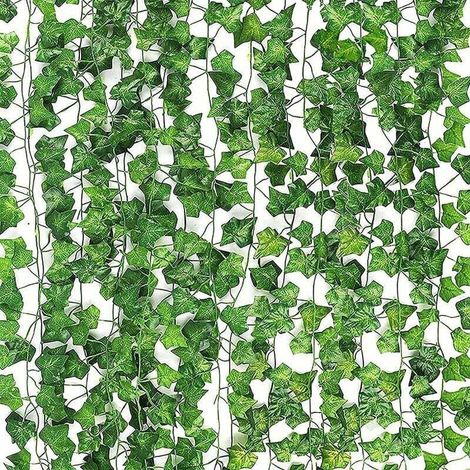 Lot de 12 guirlandes de Lierre artificielles, Plantes suspendues artificielles décoration Murale Faux Lierre, Guirlande Vigne pour Salon, Chambre, Jardin, mitoyen