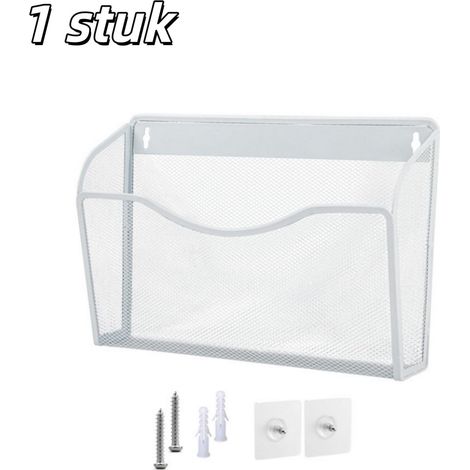 Étagère de rangement murale pour dossiers, organiseur suspendu à compartiment unique, filet de rangement pour bureau, maison et école, blanc (1/5)
