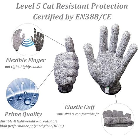 Gants de travail résistants aux coupures gants de travail niveau 5 de protection et certifiés EN388 gants de jardinage pour l'écaillage des huîtres, gants résistants aux coupures de soudure - taille S (1/4)