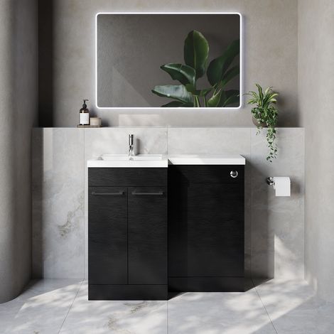 Napoli 390 Nero Oak 1000mm 2 Door Vanity Unit Toilet Suite with Left Hand Square Lucia Basin - 1000mm - Chrome 160mm HandleWithout Kingston Toilet Pan