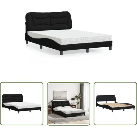 The Living Store Bett mit Matratze Schwarz 140x190 cm Stoff - Schlafzimmer Möbel - Doppelbett - Boxspringbetten - Betten Mit Matratze - Massivholzmöbel (1/5)