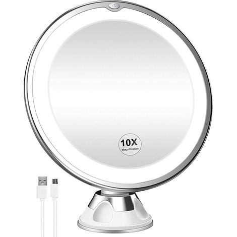 1 Miroir grossissant, rechargeable, 3 modes couleur, rotation 360°, ventouse, salle de bain, voyage (1/5)