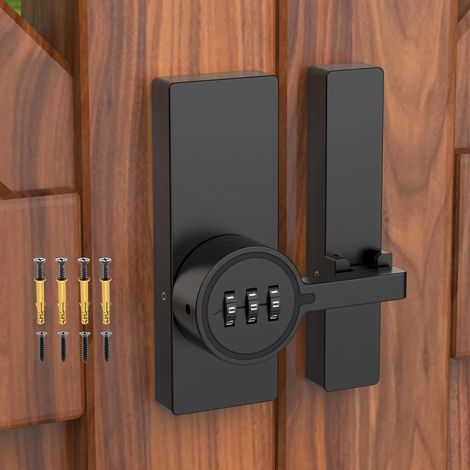 Cadenas à combinaison auto-adhésif à 180° pour porte de grange, verrou coulissant sans clé avec colle et vis pour armoire, penderie, abri de jardin - 1 paquet