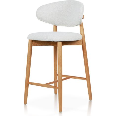 Tabouret Skandi en bois massif couleur naturel et assise en tissu chiné beige (1/5)