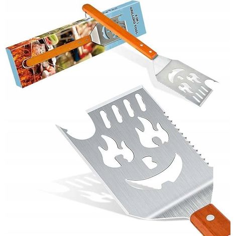 Spatola da griglia 5 in 1 in acciaio con manico in legno - multifunzionale (1/3)