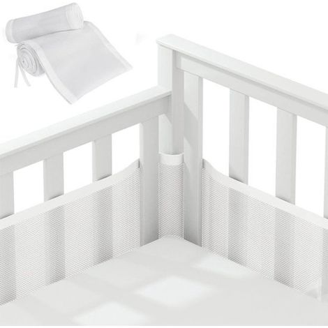 Juego de protectores laterales para cuna,Juego de 2,Malla transpirable,Seguridad para el bebé,Protector de cabeza,320x27cm y 150x27cm,Blanco (1/5)