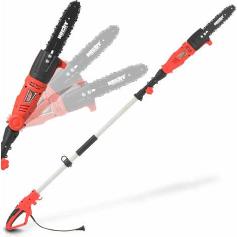 Scie à ébrancher électrique 750W – Longueur de coupe 240mm – Tige télescopique 2,80m – Angle de tête réglable 0°-40° – Hecht
