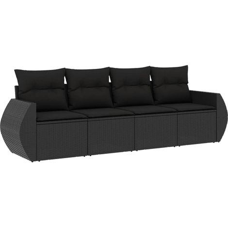 Set Divani da Giardino 4 pz Salotto da Giardino con Cuscini Nero in Polyrattan (1/5)