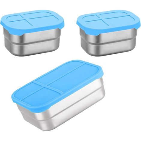 Juego de fiambreras de acero inoxidable de 3 piezas con tapa de silicona hermética, diseño a prueba de fugas, ideal para viajes, la escuela y el trabajo, aptas para microondas - azul (1/5)