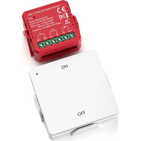 Interrupteur Sans Fil 433 MHz, Va et Vient Sans Fil RF avec Émetteur Récepteur Portée 100 M, Module Éclairage LED Télécommande Lampe, Installation Facile (1/5)
