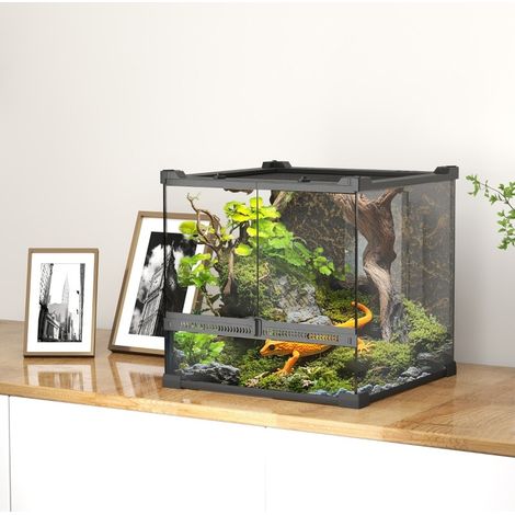 Terrarium en verre trempé 30x30x30 cm noir, fond étanche pour reptiles FloraGrace (1/5)