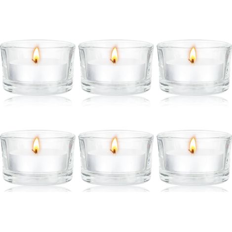 Lot de 6 Photophores en Verre Transparent, Bougeoirs Chauffe-Plat Épais