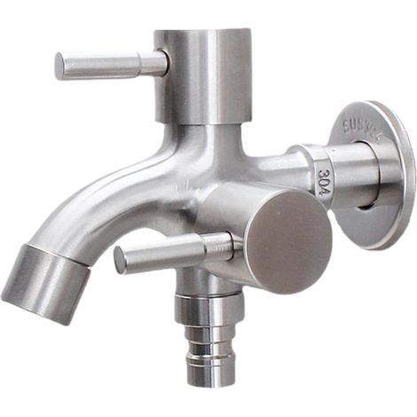 Robinet lave-linge inox 2 poignées pour lavage domestique (1/5)