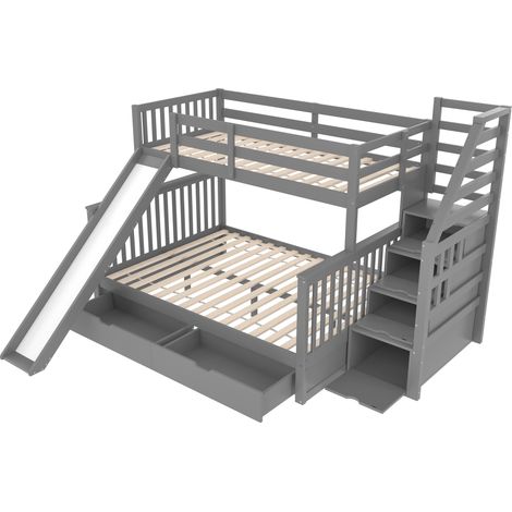 GagaLit superposé 90x200 et 140x200 gris avec toboggan et tiroirs (1/5)