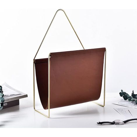 Porte-documents métal et cuir style européen – rangement portable pour journaux/magazines