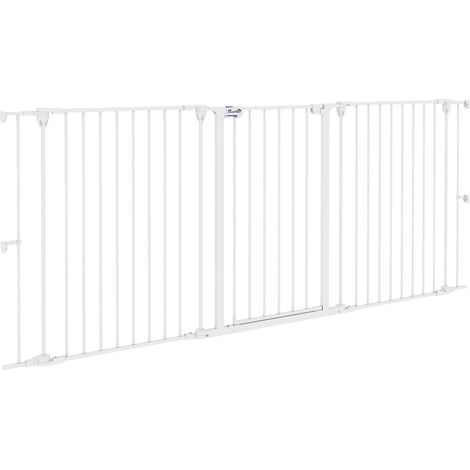 Barrière pour chien, design en acier pliable, construction à 3 panneaux, Blanc, 206X90 cm (1/2)