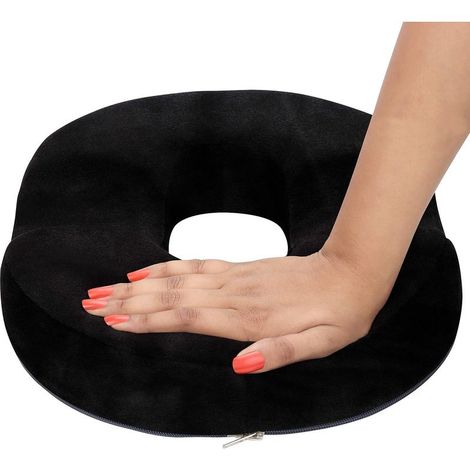 Memory Foam Seat Cushion - 41 x 33 x 6 cm in Black Velvet - Orthopedic Coccyx Cushion for Relieving Hemorrhoids and Prostate Pain - for Home, Car, and Office (1/5)