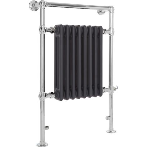 Milano Elizabeth 930mm x 620mm Electric Heated Towel Rail Radiator with Cast Iron Style Insert - Chrome & Anthracite (1/5)
