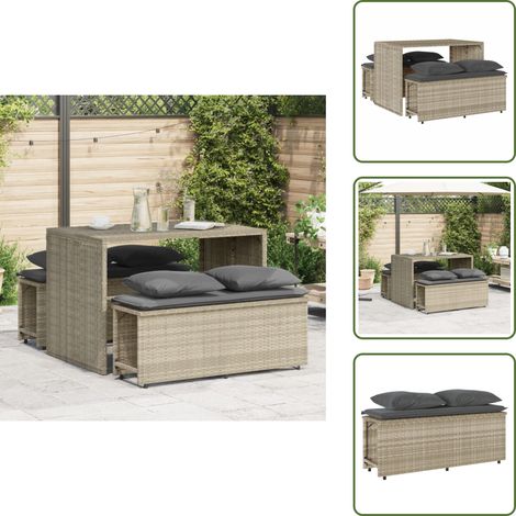 3-tlg. Garten-Essgruppe mit Kissen Hellgrau Poly Rattan - Gartengestell - Gartenmöbelset - Outdoor-Set - Terrassenmöbel - Gartentisch (1/5)