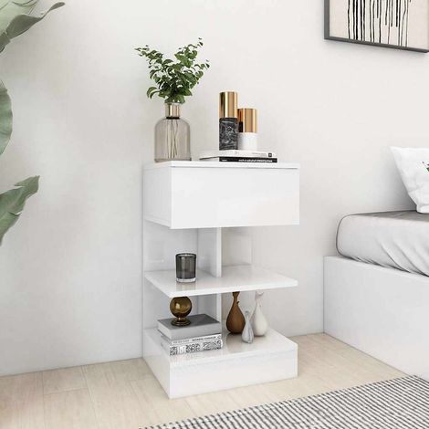 Table de chevet-Table de nuit Blanc brillant 40x35x65 cm Bois d’ingénierie 555243 (1/5)