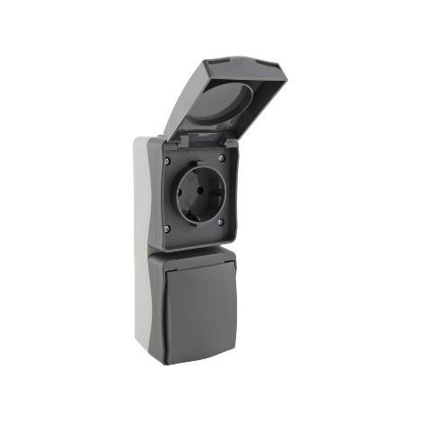 NUQUI Feuchtraum Doppel-Steckdose verti. IP54, Aufputz, 250V/ 16A (1/5)