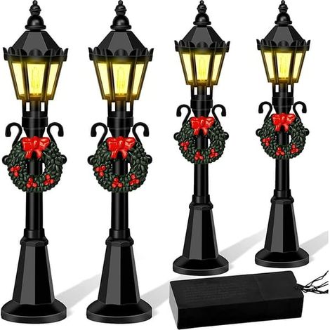 Lot de 4 mini lampadaires de Noël miniatures pour maison de poupée, village et jardin féerique. Accessoires pour la création de micro-paysages et de jardins féeriques. (1/5)