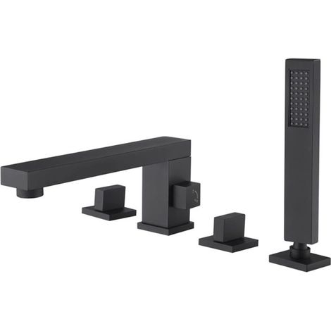 Mitigeur de baignoire 4 trous avec douchette, ensemble douche et flexible pour baignoire, noir, quatre trous. (1/5)