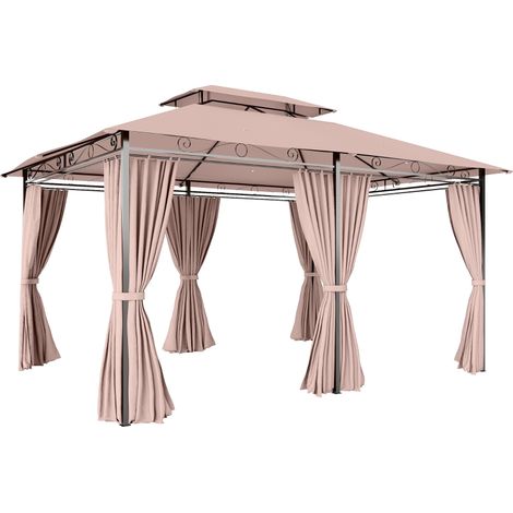 Gazebo 4x3m avec Double Toit et Rideaux Latéraux, Structure Acier, Polyester Imperméable Anti-UV, Rose – pour Jardin, Terrasse, Camping, Fêtes (1/5)